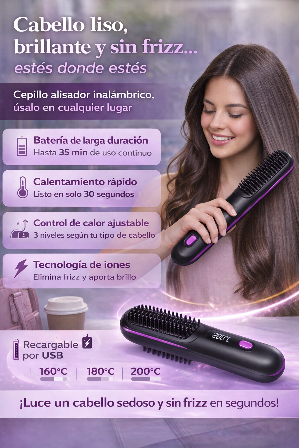 *Cepillo Alisador Kit + Pinzas y Peine*